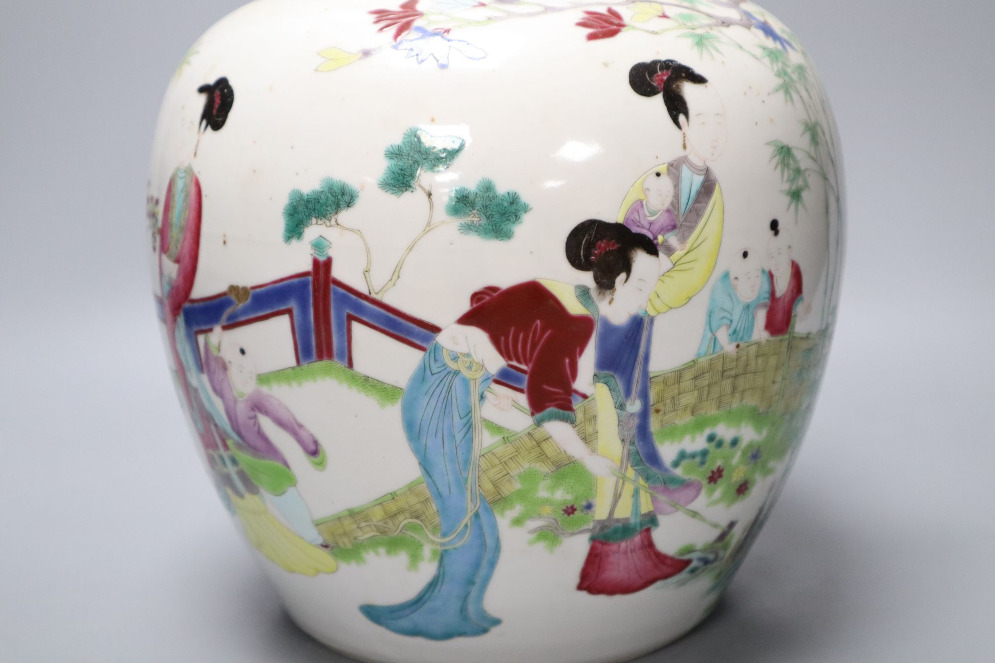 A late 19th/early 20th century Chinese ginger jar and cover, H approx 25cm